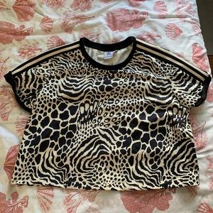 Adidas trefoil cropped animal print shirt